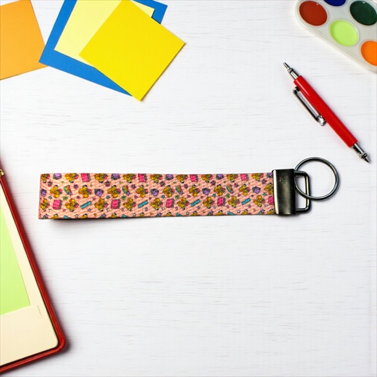 School Wristlet Keychain | Pink Classroom Print