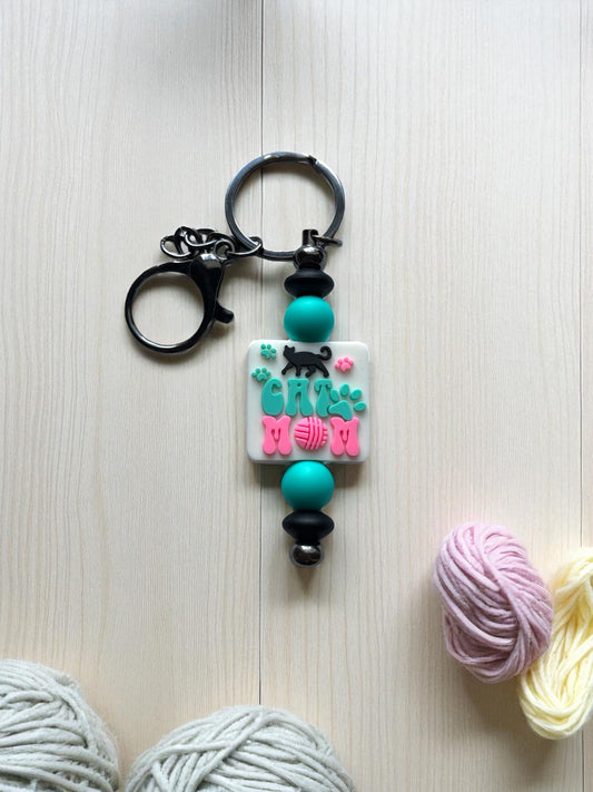 Cat Mom Keychain | Beaded