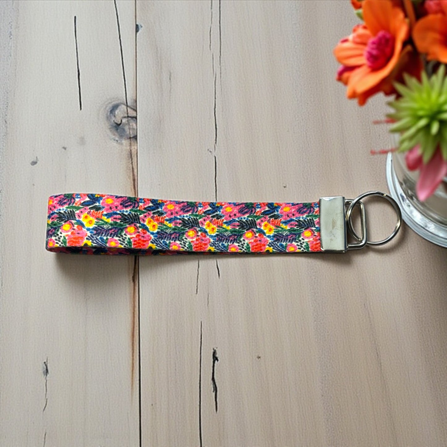 Floral Wristlet Keychain | Abstract Pink Bloom