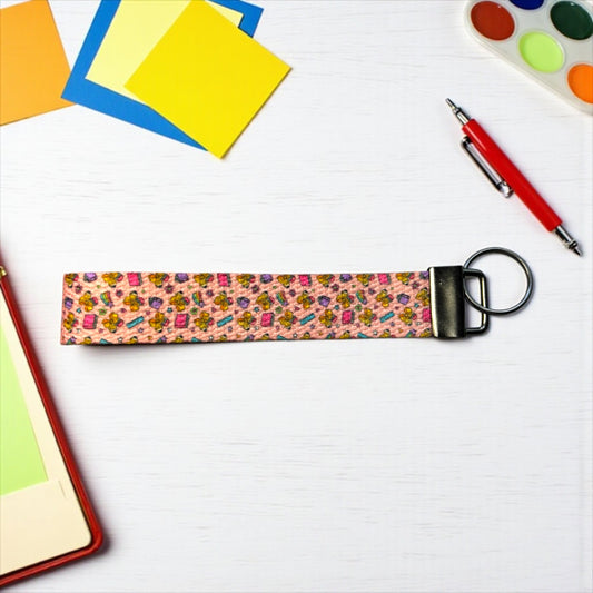 School Wristlet Keychain | Pink Classroom Print