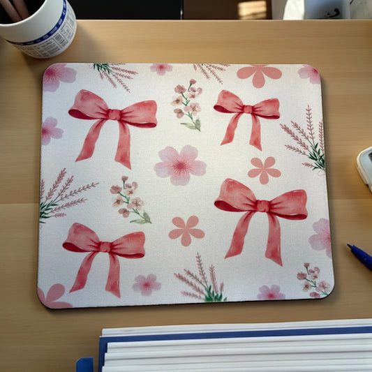 Floral Mouse Pad | Pink Bow Design