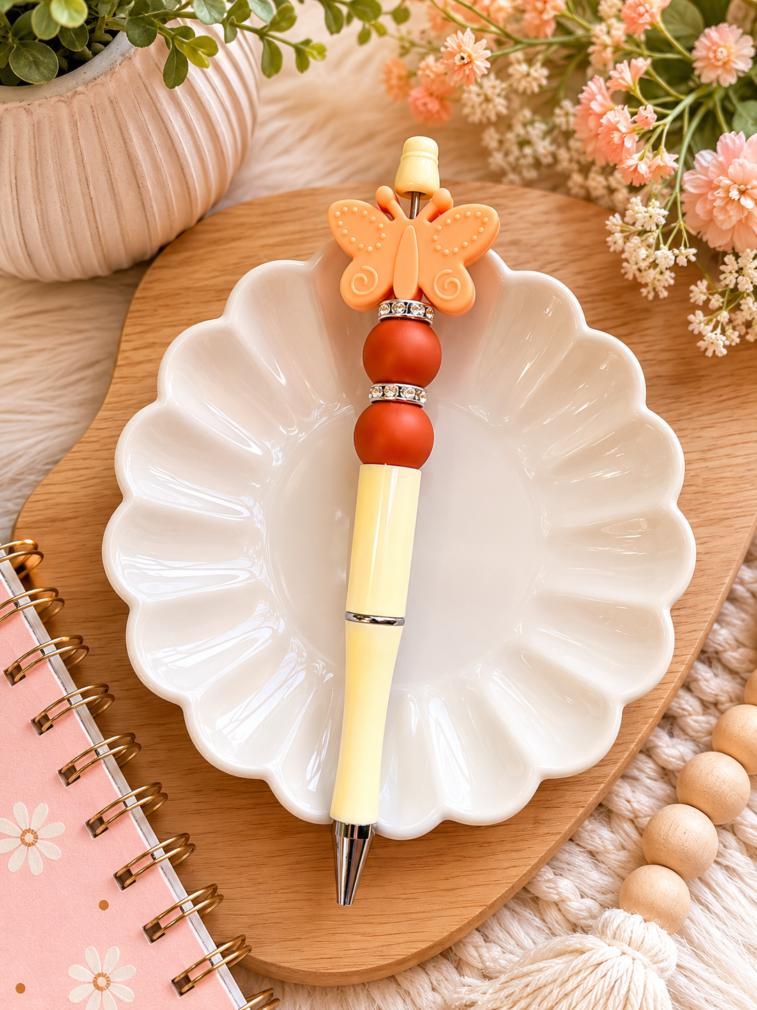 Peach Butterfly | Beaded Pen